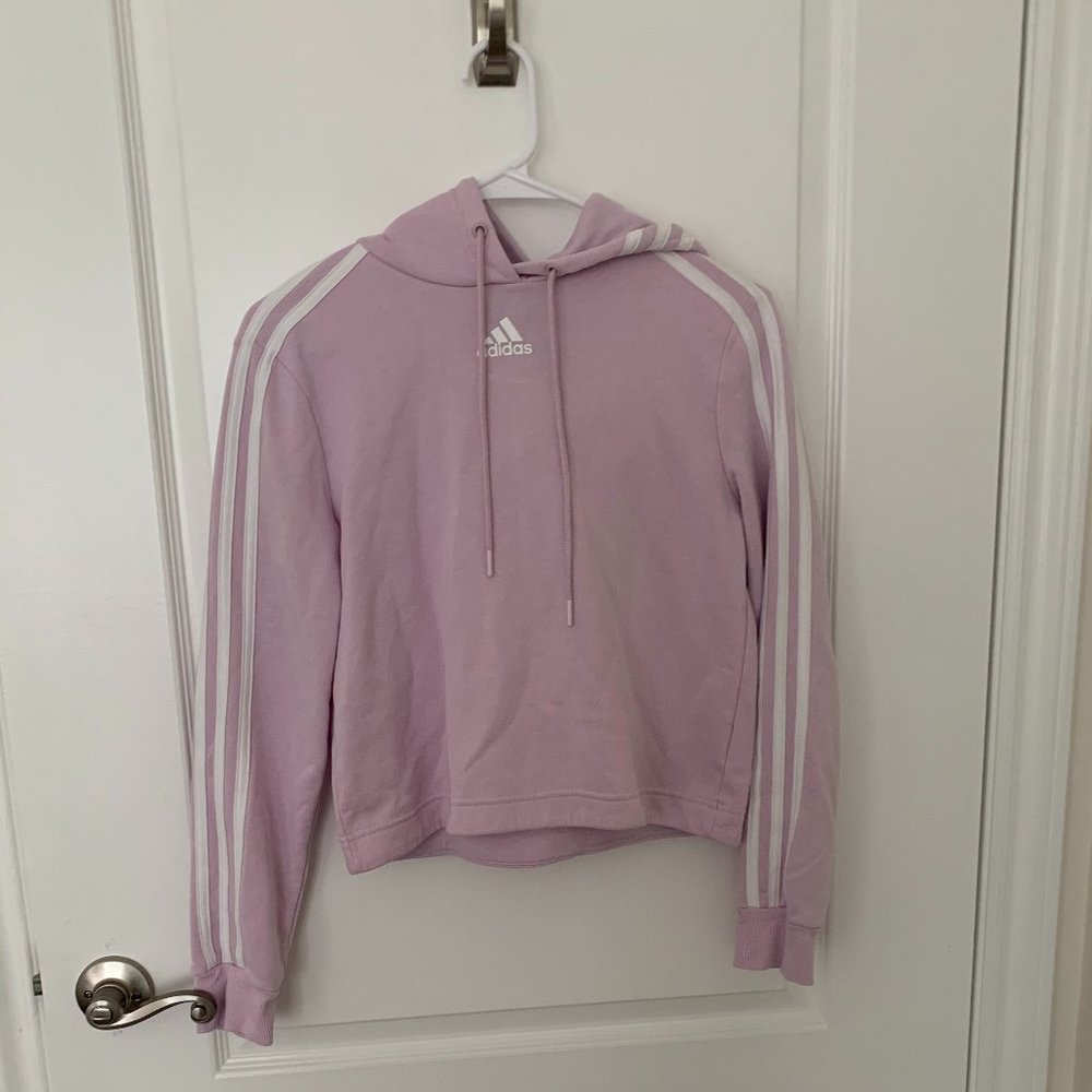 Adidas XS Lavender Essentials 3-Stripes Cropped Hoodie